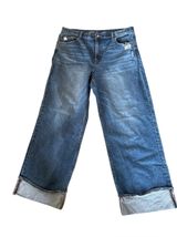 American Eagle High Rise Stovepipe Wide Leg Cuffed Jean 16X31” Stretch Med Blue Photo 0