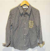 Susan Graver Gingham Plaid & Heart Print Button Down Shirt - size 14 Photo 0