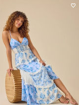 Altar'd State Dress Blue White Floral Photo 0
