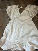 Selfie Leslie Eyes On You Pleated Bust Angel Sleeve Ruffle Hem Dress White Photo 0