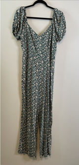 As You Wish XL Teal Floral Wide Leg Jumpsuit Puff Sleeve Boho Romper‎ Photo 0