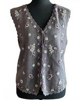 Vintage Segue Sweater Vest Medium Grey Floral Embroidered Fairycore Photo 0