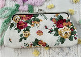 Home-X Floral‎ Tapestry Kiss Lock Clutch Bag Cream Red Yellow Rose SKU 65888 Photo 0