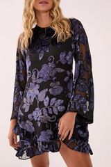 Nasty Gal Black Dress with Purple Floral Burnout Photo 0