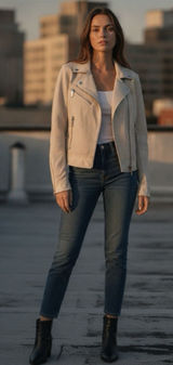 BLANKNYC Perforated Faux Leather Moto Jacket Cream Off White Biker Zip Medium Photo 0