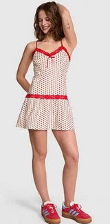 PINK by Frankies Bikinis Frida Mini Dress red and white polka dot print Medium Photo 0