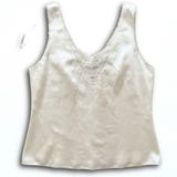 Vintage Ivory Satin Lace Trim Camisole V-Neck Sleeveless Tank Top White Photo 0