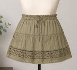 Arizona Jeans Boho Tiered‎ Mini Skirt L/XL Olive Green Lace Trim Cottagecore Y2K Photo 0