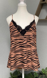 Socialite Tan Brown Black Lace Trim Cami Top Sleeveless Y2k Animal Print Grunge Photo 0