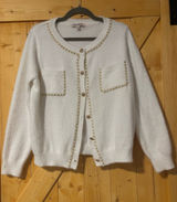 Nanette Lepore Cream Fuzzy Cardigan Sweater Gold Chain Trim‎ Tweed Vibez XL⁠ Photo 0