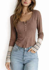 Free people alpine ski lodge cuff thermal in mushroom combo Photo 0