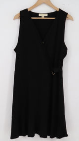 Michael Kors Dress Womens XL Faux Wrap Black Gold Ring Ruffle Hem Excellent Photo 0