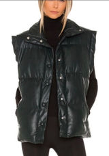 BlankNYC Easy Street Faux Leather Puffer Vest Green Quilted Snap Front Small Photo 0