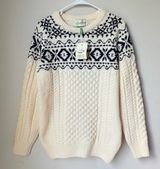 Original Aran Co Women Fair Isle Crew Neck Aran Sweater M cream 100% Merinowool Photo 0