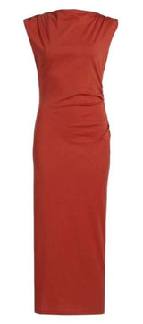NWT Vince Women's Orange 100% Pima Cotton Ruched Sleeveless Maxi Dress Large Photo 0