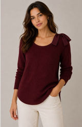 Sézane Sweater Small Maroon Mohair Alpaca Blend Bow Shoulder Photo 0