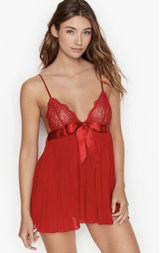Victoria's Secret Babydoll L Large Cami Top Lace Pleated Lingerie‎ Satin Bow Red Photo 0