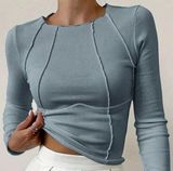 Gray Striped Long Sleeve Knit Top Photo 0