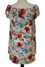 Abercrombie‎ & Fitch Floral Off-The-Shoulder Ruffle Mini Dress White Small Photo 0