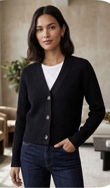 Club Monaco black ribbed V-neck button-down Cardigan Size Small Wool Cotton Photo 0