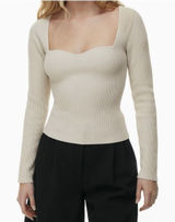 Aritzia Babaton Sculpt Knit Sweetheart Ribbed Long Top Beige Stretch Neutral Photo 0