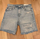 American Eagle Outfitters Light Blue Distressed Denim Bermuda skater Shorts 6 Photo 0