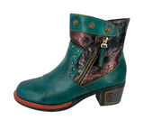 Boho Lagenlook Festival Teal Leather Ankle Boots Snake Print Stud Detail Size 42 Photo 0