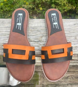 Fashion Forward Flat 2-Toned Faux Leather sandals Sz 9 NIB Photo 0