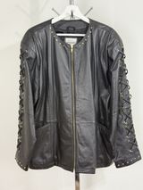 Vintage Women’s Black Leather Jacket Lace Up Studded Biker Y2K Punk Goth Size S Photo 0
