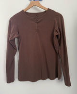 Skims XL Vintage Long Sleeve Henley Coca Brown Crew Minimal Fall Forest Photo 0