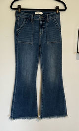 Hidden‎ Jeans Happi Medium Wash Frayed Hem Cargo Crop Flare Size 24 Photo 0