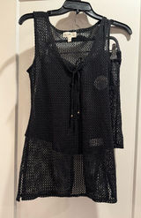 Derek Heart NWOT Black Crochet Tank Top and Shorts Set‎ Swim CoverUp Size L Photo 0