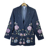Vtg Maggie Sweet‎ Jean Blazer Jacket Women M Black Floral Embroidered Sequin Art Photo 0