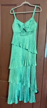 Abercrombie & Fitch Teal Pleated Tiered Spaghetti Strap Maxi Dress Photo 0