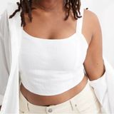 Aerie White Smocked Cotton‎ Woven Corset Cropped Tank Top Photo 0