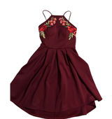 B. Darlin‎ Fit & Flare Dress Floral Embroidered Burgundy Open Back Size 3/4 Photo 0