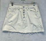 FREE PEOPLE White Denim Jean Mini Skirt 29 Cotton Distressed Raw Hem Button Fly Photo 0