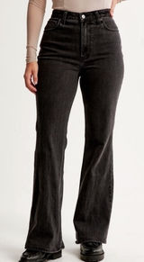 ABERCROMBIE & FITCH 70s vintage flare Curve Love High Rise Jean denim black 6/28 Photo 0