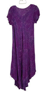 Purple Tie‎ Dye Maxi Dress Bohemian Festival Flowy Asymmetrical Hem Short Sleeve Photo 0