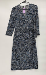White House Black Market Navy & White Printed 3/4 Sleeve Wrap Midi Dress Photo 0