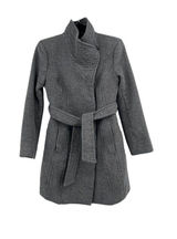 Babaton Connor Button-up Wrap Coat Funnel Neck Size XS Gray Wool-Blend Belted Photo 0