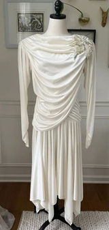 Vintage 80s Susan Roselli for Vijack Grecian Goddess Slinky Dress Ivory Rhinesto Photo 0