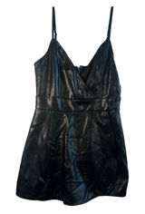 Akira Faux Leather Romper Skort Wrap Front V-Neck Black Vegan‎ L Moto Clubwear Photo 0