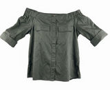 Michael Michael Kors Womens XS Olive Green Off‎ Shoulder Button Front Blouse Top Photo 0