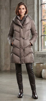 Lauren Ralph Lauren Womens Taupe Down Filled Puffer Toggle Parka Coat Large Photo 0