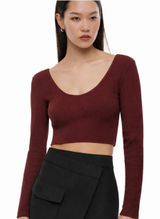 Aritzia Babaton Sculpt Knit Scoopneck Longsleeve‎ – Burgundy Maroon – Size M Photo 0