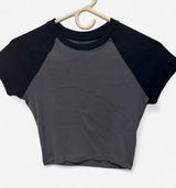 Hollister Co. navy blue baby tee with gray raglan sleeves, size XS #babytee #raglan Photo 0