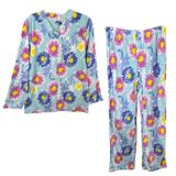 Mayfair Medium Pajama Set Floral Fleece Blue Pink Watercolor‎ Vivid NWT Gift 515 Photo 0