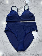 NWT Quince Deep Navy Blue Italian V Neck Top High Rise Bottom Bikini Set Medium Photo 0