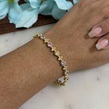 14K Gold Plated XP Tennis Bracelet Floral XO Pink Purple Yellow 7.75in Photo 0